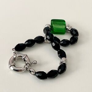 Contemporary Black and Green Beaded Bracelet